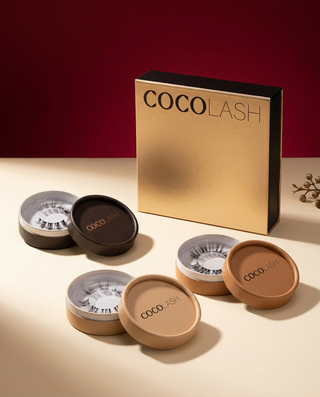 First Bloom Bold gift set concept with a gold CocoLash Kit and three single-lash boxes