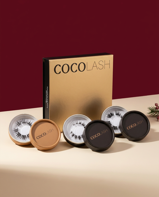 First Bloom Natural gift set concept with a gold CocoLash Kit and three single-lash boxes